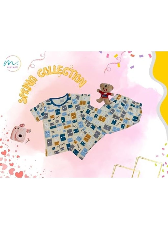 MINIIMODZ MINII MODZ Smile Teddy Print Shirt and Pant Set | Soft Cotton Dress Sleepwear | Cute Outfit Suitable for Kids, Toddlers, and Infants - Image 2